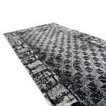 290 x 80 cm Black & Grey Geometric Grid Runner Rug