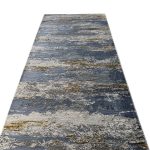 300 x 80 cm Blue & Grey Abstract Distressed Runner Rug with Gold Accents - Image 2