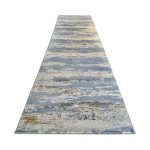 300 x 80 cm Blue & Grey Abstract Distressed Runner Rug with Gold Accents - Image 3