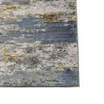 300 x 80 cm Blue & Grey Abstract Distressed Runner Rug with Gold Accents