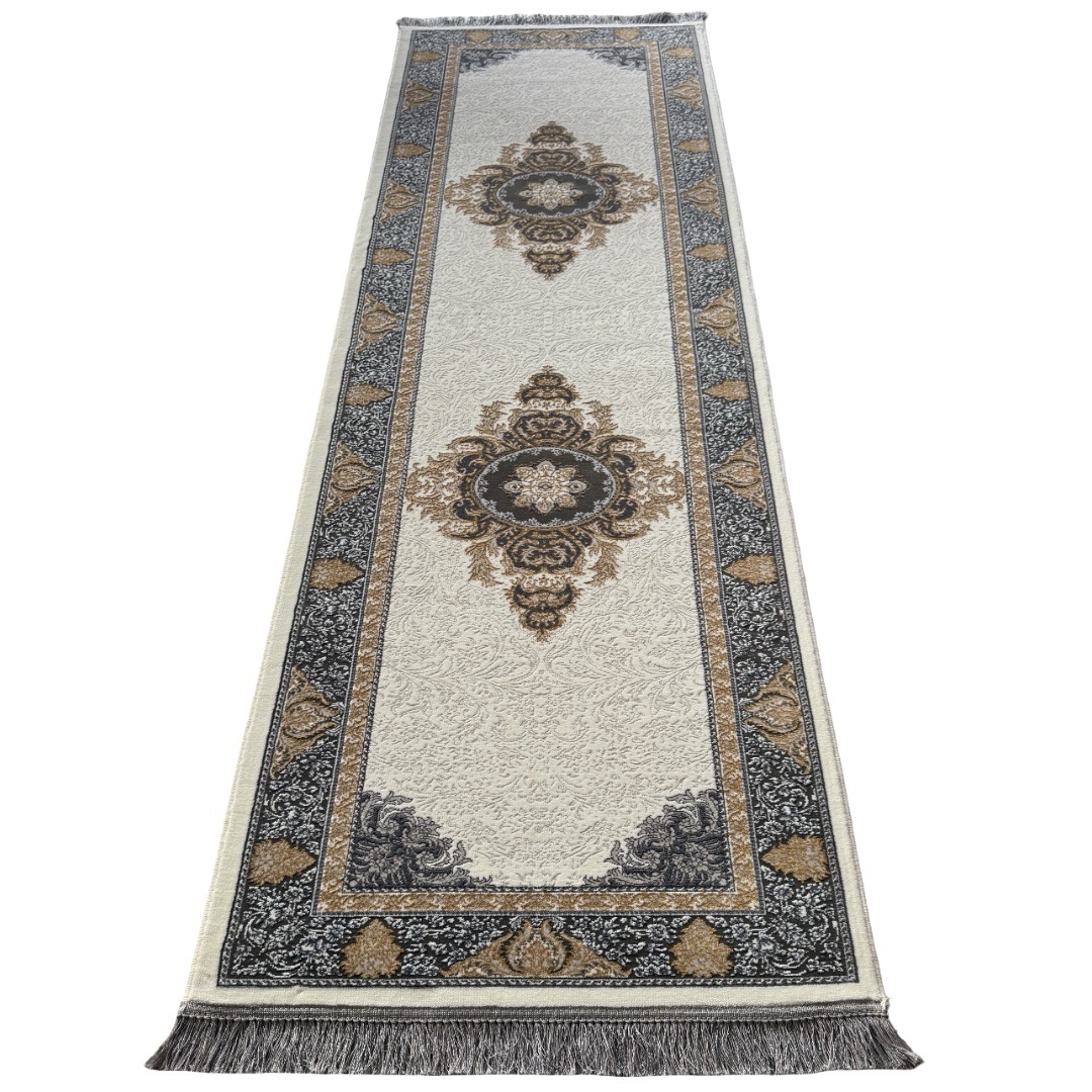 IMG_6756-Large-2 270 x 80 cm Ivory, Grey & Gold Ornate Medallion Runner Rug