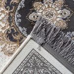 270 x 80 cm Ivory, Grey & Gold Ornate Medallion Runner Rug