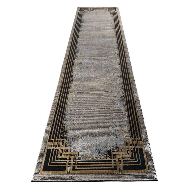 290 x 80 cm Grey & Beige Geometric Border Runner Rug