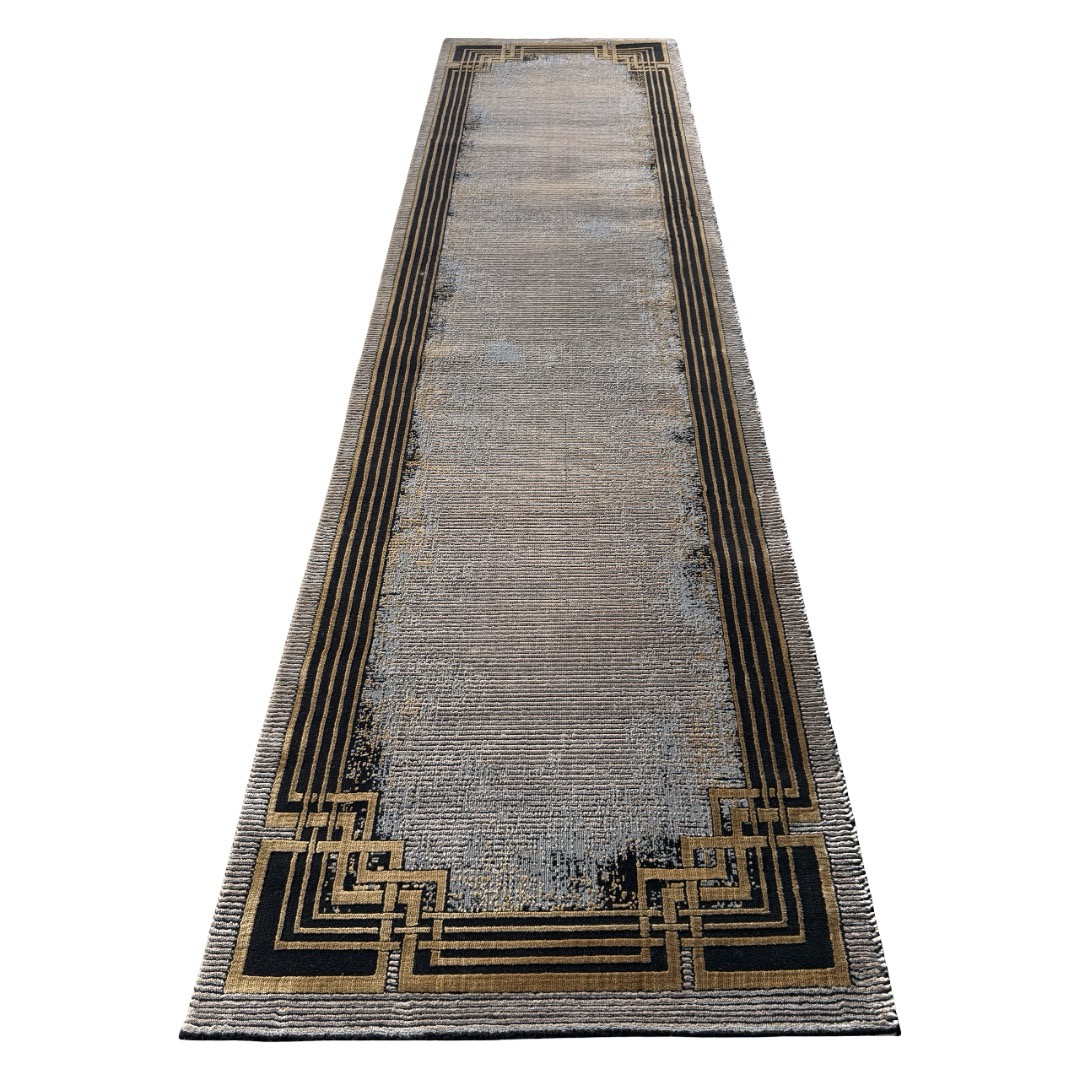 290 x 80 cm Grey & Beige Geometric Border Runner Rug 290 x 80 cm Grey & Beige Geometric Border Runner Rug