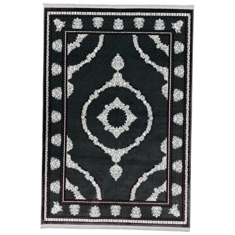 230x160cm dark charcoal grey Persian area rug with white