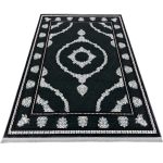 230x160cm dark charcoal grey Persian area rug with white diamond medallion and arched border design"