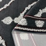 230x160cm dark charcoal grey Persian area rug with white diamond medallion and arched border design"