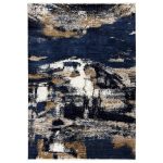 230 x 160cm Luxury Abstract Painterly Navy Blue & Beige Area Rug