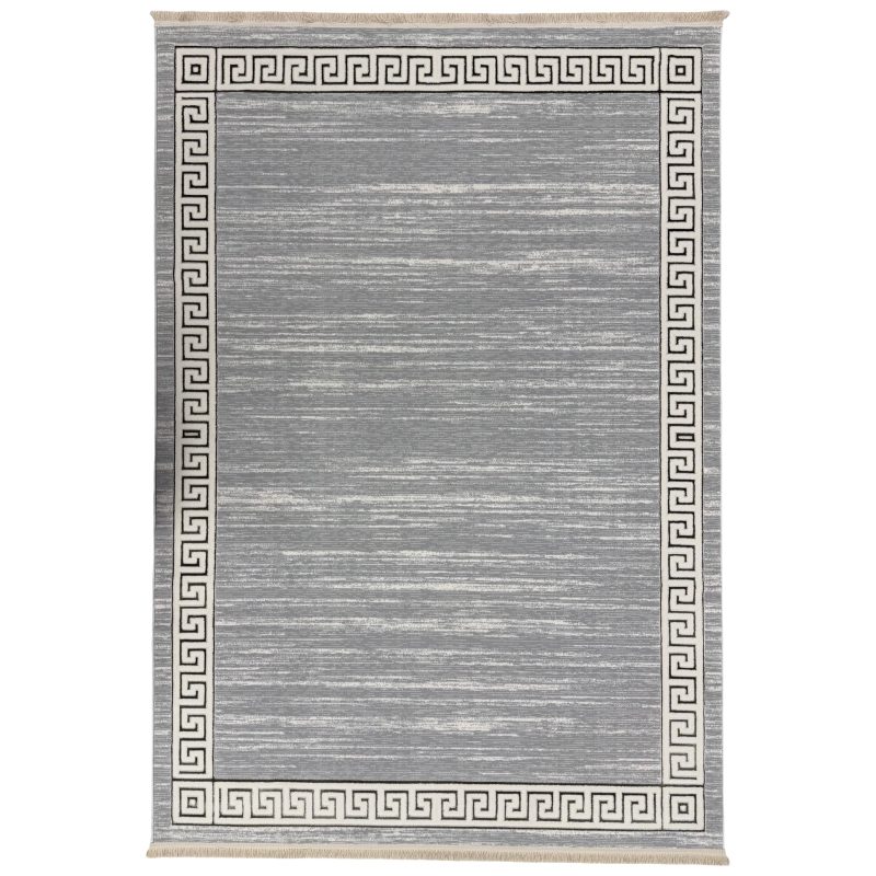 230 x 160cm Minimalist Greek Key Border Plain Center Grey Rug