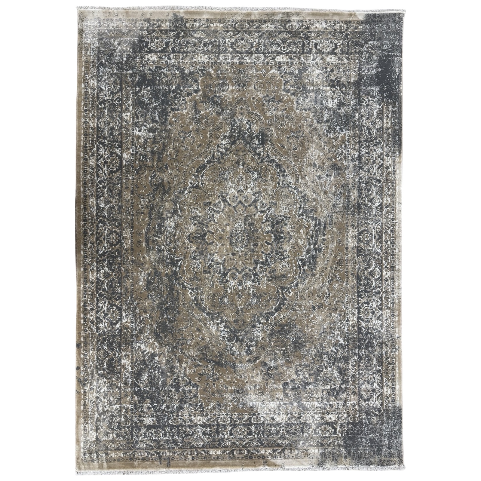 230 x 160 ccc_64 230 x 160cm Transitional Stonewashed Medallion Accent Rug in Dark Grey & Sand - Image 1