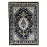 230 x 160cm Classic Royal Kashan Medallion Area Rug in Navy Blue & Cream