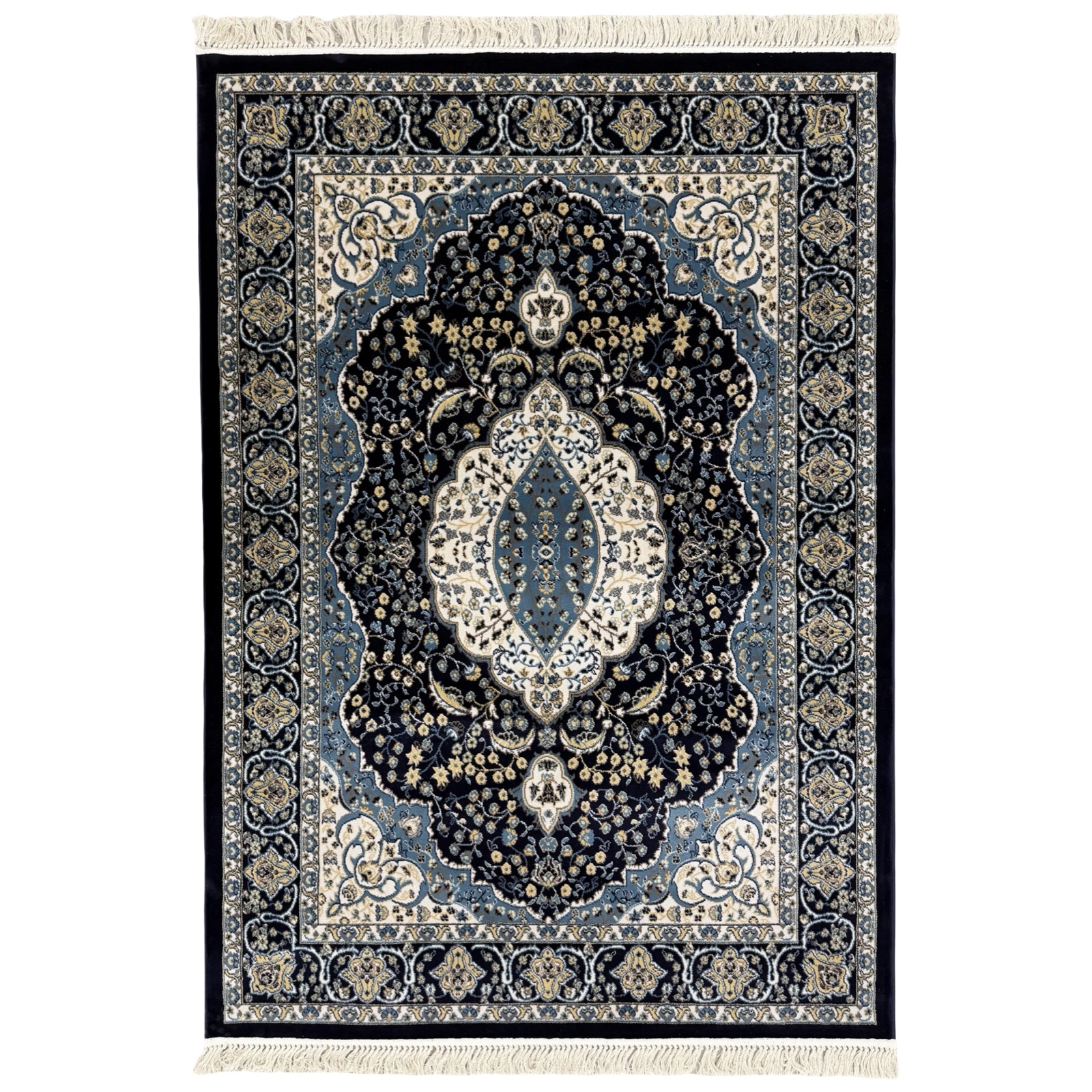 230 x 160 ccc_82 230 x 160cm Classic Royal Kashan Medallion Area Rug in Navy Blue & Cream - Image 1