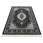 230 x 160cm Classic Royal Kashan Medallion Area Rug in Navy Blue & Cream - Image 2