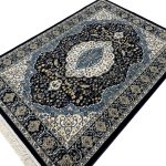230 x 160cm Classic Royal Kashan Medallion Area Rug in Navy Blue & Cream - Image 4