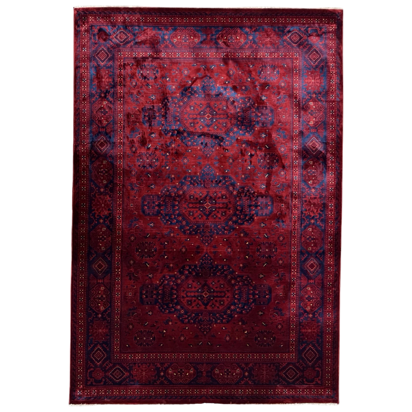 230 x 160 ddsns_17 290 x 200cm Classic Afghan Sarouk Design Red & Navy Rug - Image 1