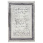 Modern Weathered Pixelated Border Accent Rug in Slate & Cream