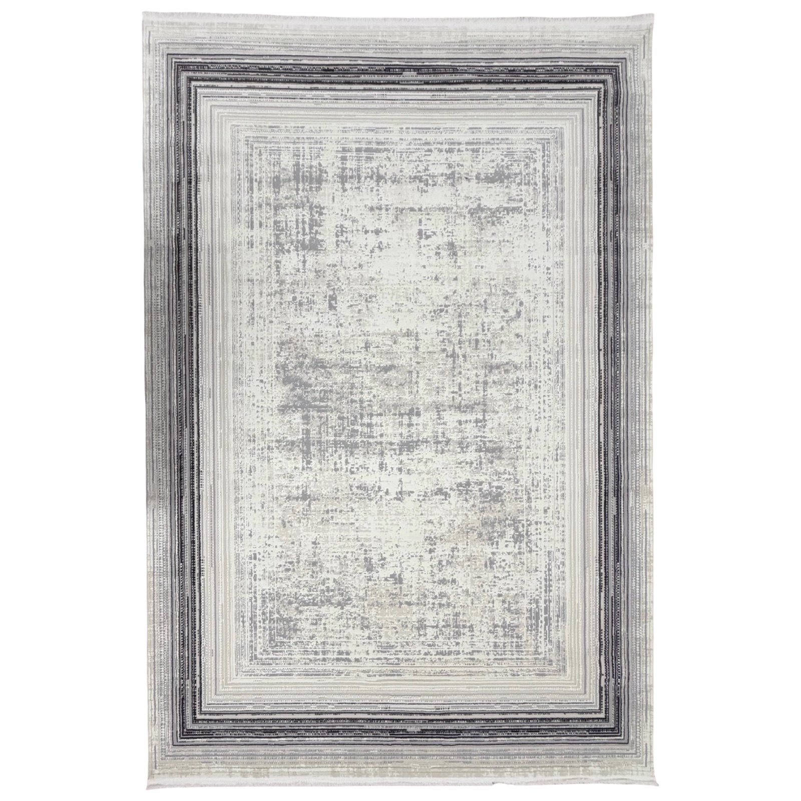 230 x 160 ddsns_42 Modern Weathered Pixelated Border Accent Rug in Slate & Cream