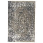 290 x 200cm Transitional Stonewashed Medallion Accent Rug in Dark Grey & Sand