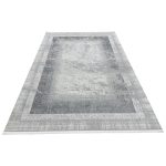 290 x 200cm Modern Distressed Geometric Border Rug in Silver Grey & Off-White - Image 2