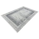 290 x 200cm Modern Distressed Geometric Border Rug in Silver Grey & Off-White - Image 3