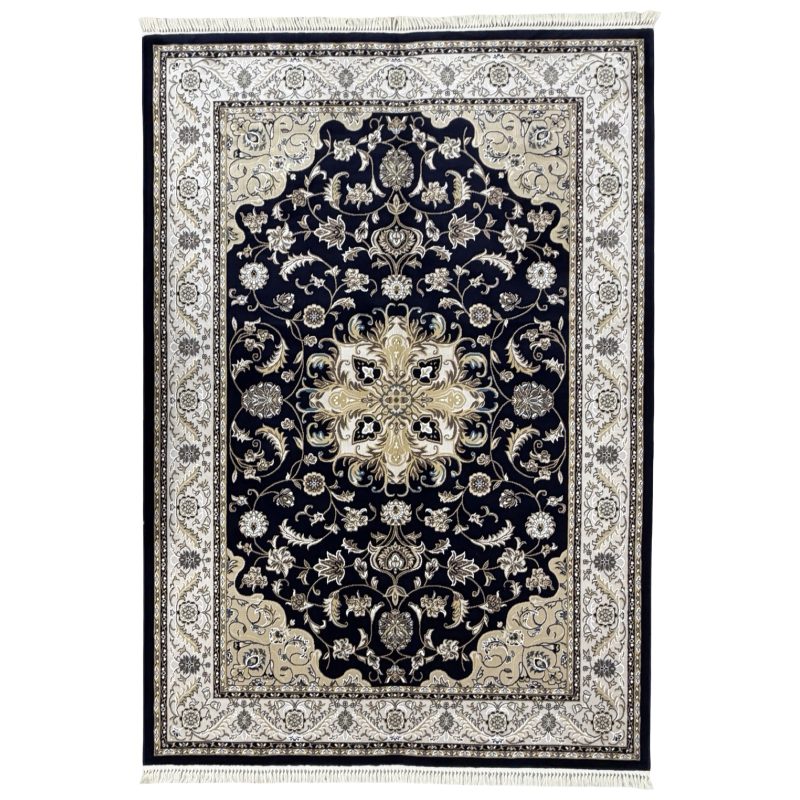 Persian Tabriz Floral Design Navy Rug