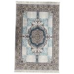 300 x 200cm Contemporary Persian Fusion Medallion Rug in Ice Blue & Silver Cream