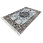 300 x 200cm Contemporary Persian Fusion Medallion Rug in Ice Blue & Silver Cream - Image 3