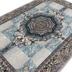 300 x 200cm Contemporary Persian Fusion Medallion Rug in Ice Blue & Silver Cream - Image 5