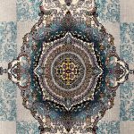 300 x 200cm Contemporary Persian Fusion Medallion Rug in Ice Blue & Silver Cream - Image 4