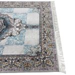 300 x 200cm Contemporary Persian Fusion Medallion Rug in Ice Blue & Silver Cream - Image 6