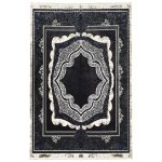 290 x 200cm Modern High-Contrast Scalloped Medallion Midnight Black & Cream Rug