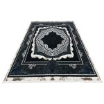 290 x 200cm Modern High-Contrast Scalloped Medallion Midnight Black & Cream Rug - Image 2