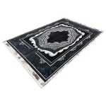290 x 200cm Modern High-Contrast Scalloped Medallion Midnight Black & Cream Rug - Image 3