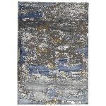 290 x 200cm Industrial Abstract Patina Grey, Blue & Gold Rug