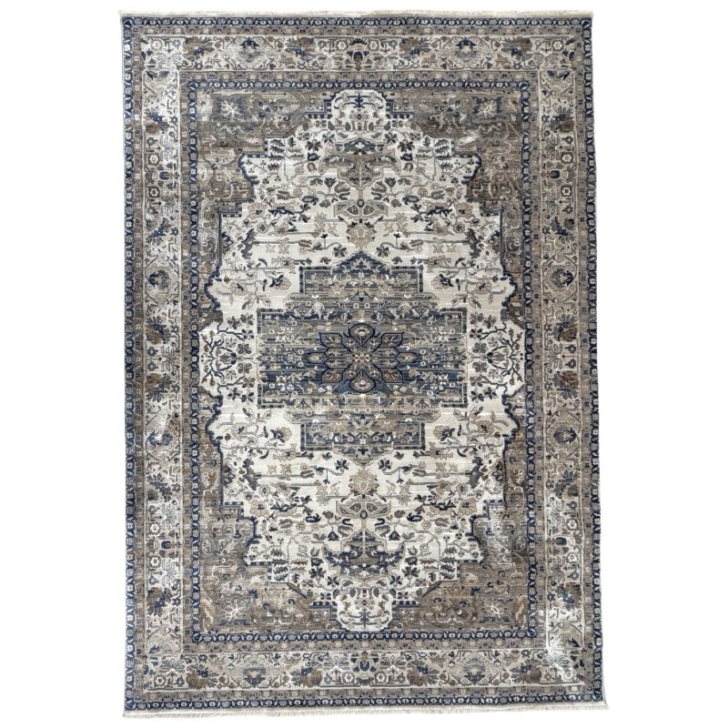 Vintage Distressed Medallion Area Rug in Taupe & Ivory
