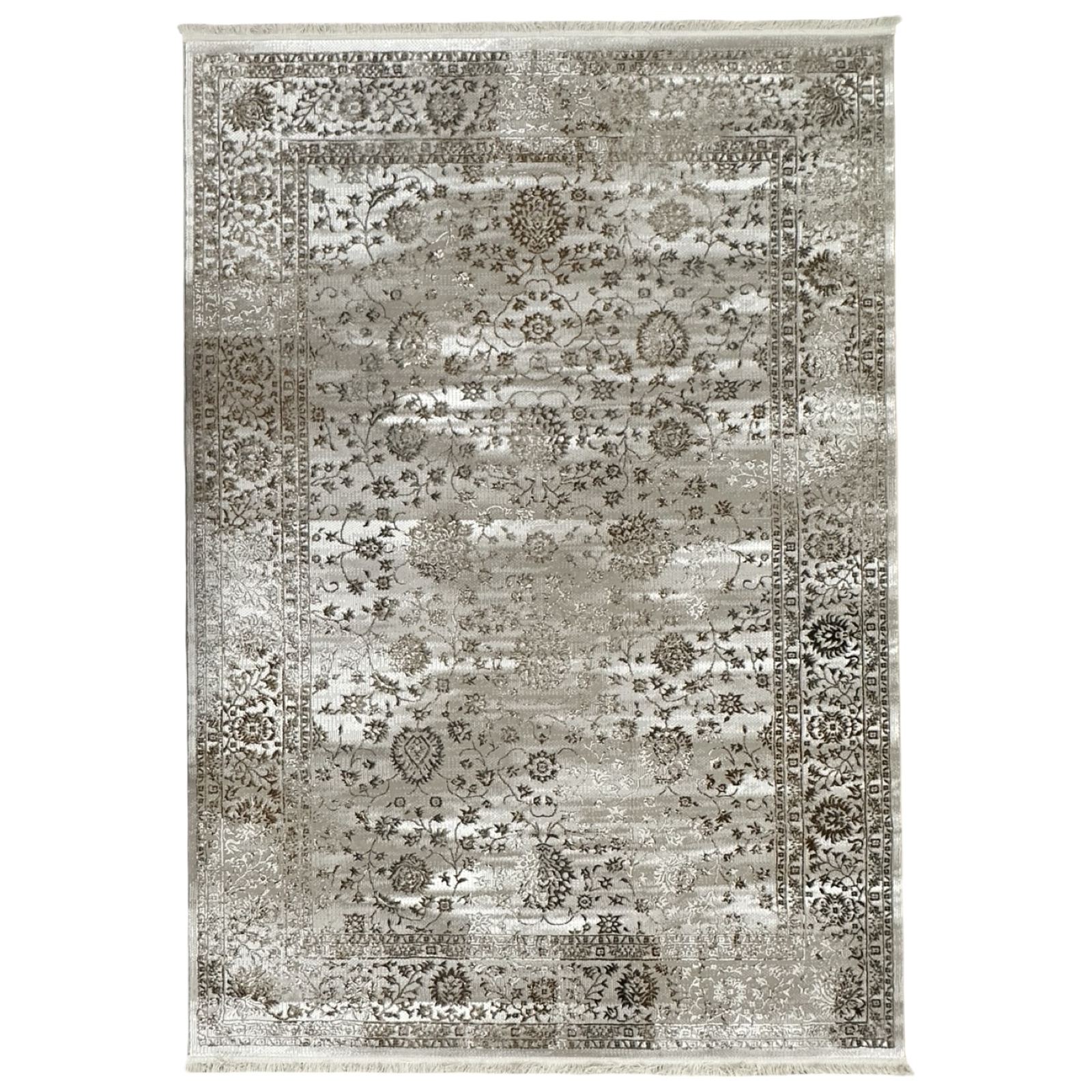 230000jnbv_56 230 x 160cm Glossy Vintage All-Over Floral Cream & Taupe Rug - Image 1