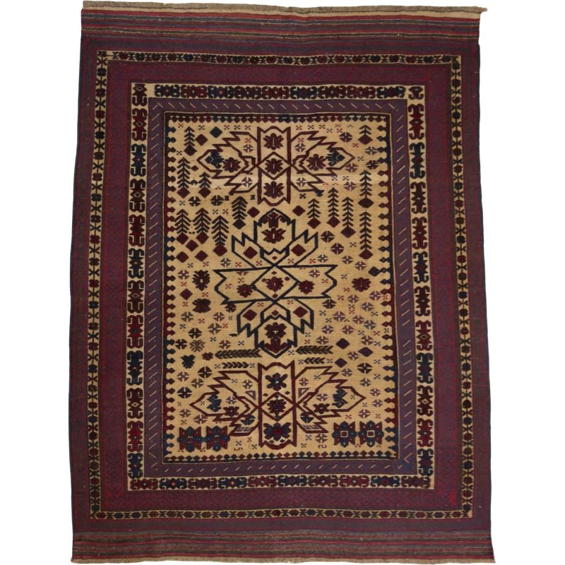 284 x 190cm Afghan Kilim Barjesta with Bold Botanical Medallions – Handwoven Wool