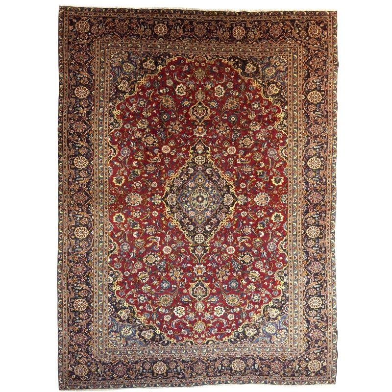 426 × 290cm Red/Gold Persian Kashan Hand-Knotted – Wool Rug