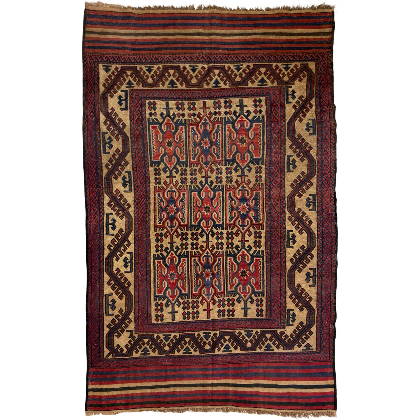 9910022_50 280 x 195cm Tribal Kilim-Barjesta with Nine Tribal Floral Panels – Hand Woven Wool Rug