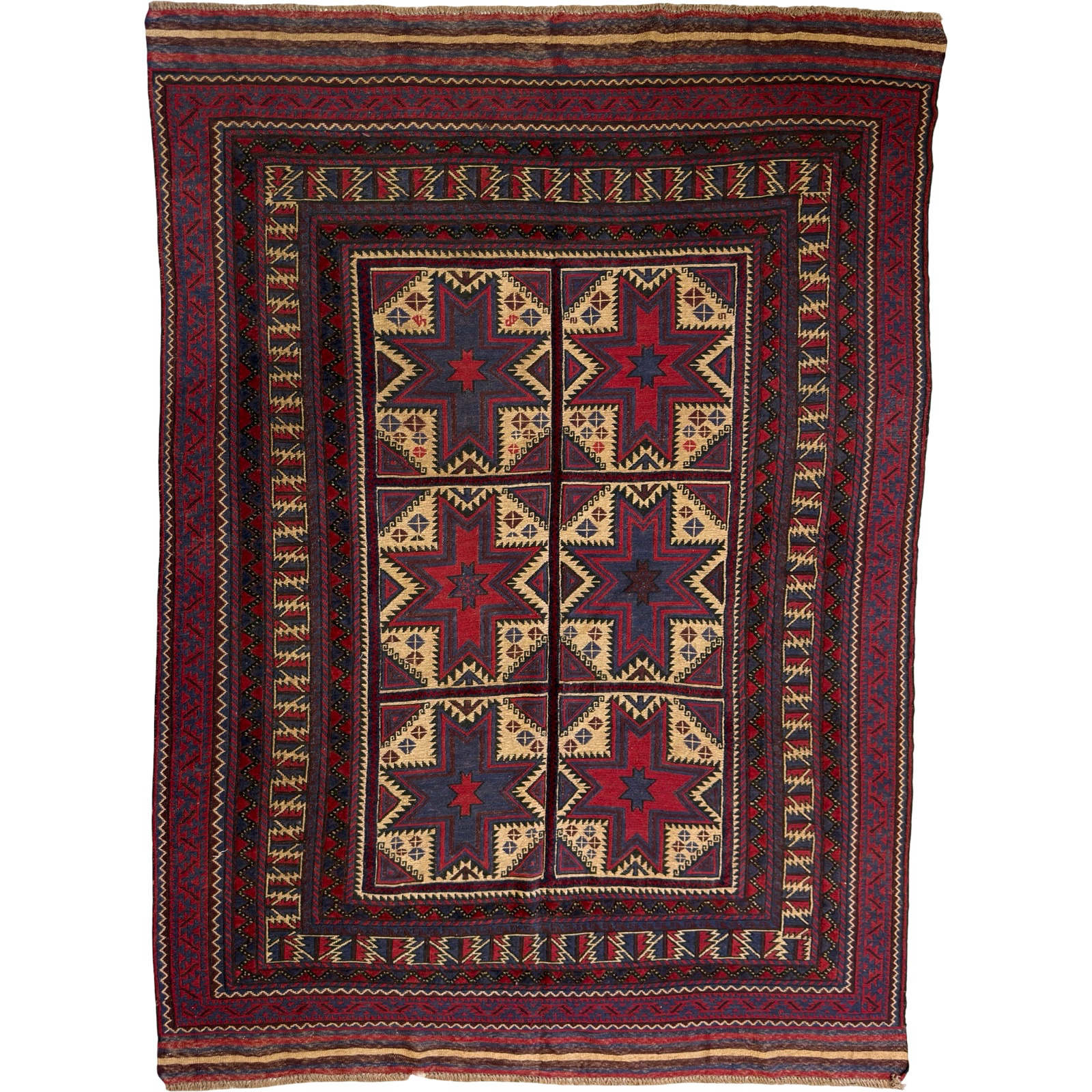 9910022_59 269 x 193cm Tribal Kilim-Barjesta with Six Star Medallion Panels – Hand Woven Wool Rug - Image 1