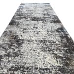 400 x 80cm Light Grey & Charcoal Distressed Abstract Rug with Teal Accents - Image 4