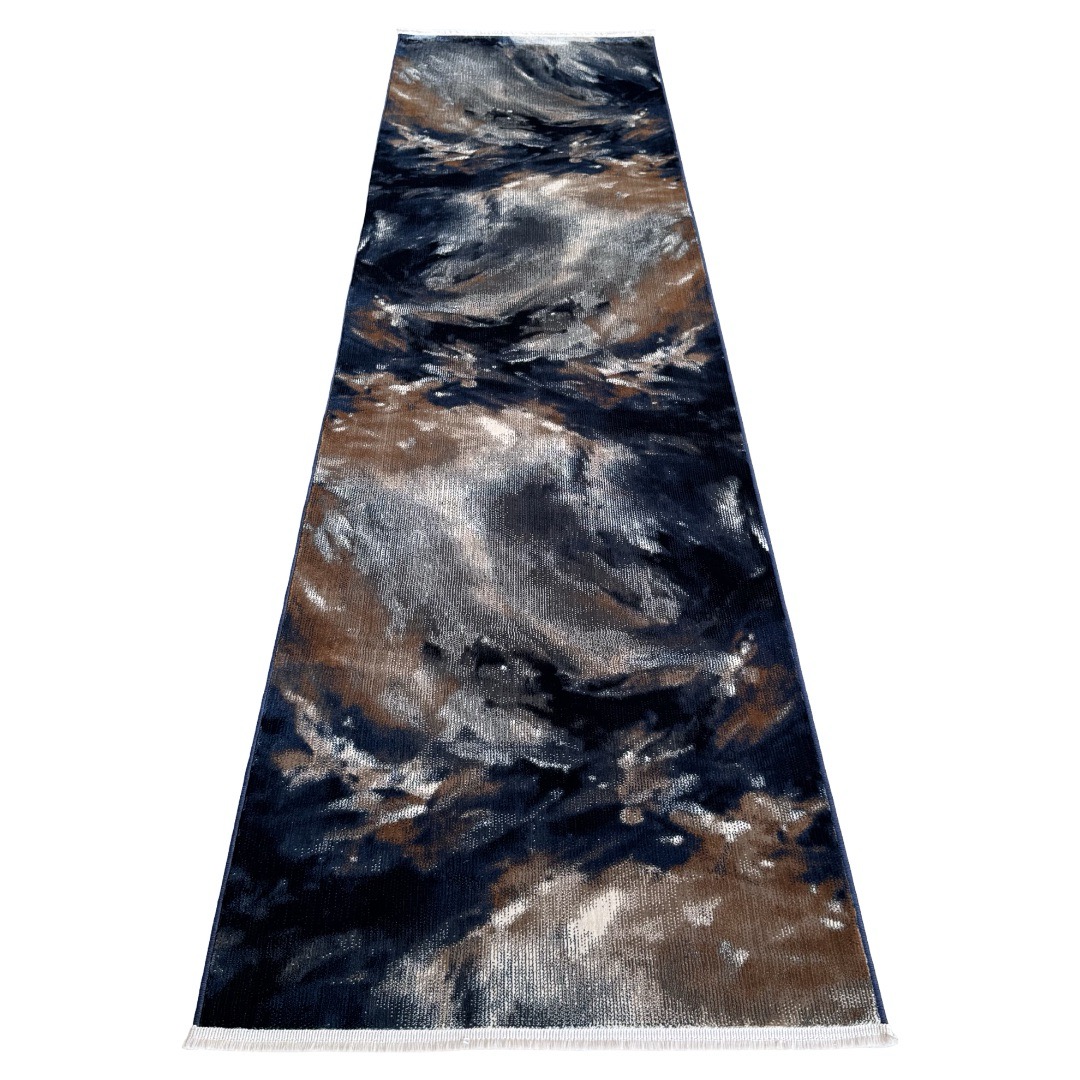 IMG_6972-Large 300 x 80cm Navy & Grey Abstract Flow Runner Rug - Image 1