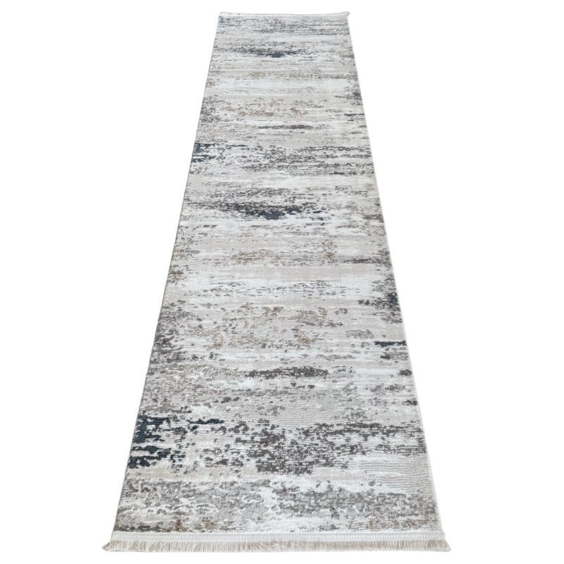 300 x 80cm Grey & Ivory Distressed Abstract Runner Rug
