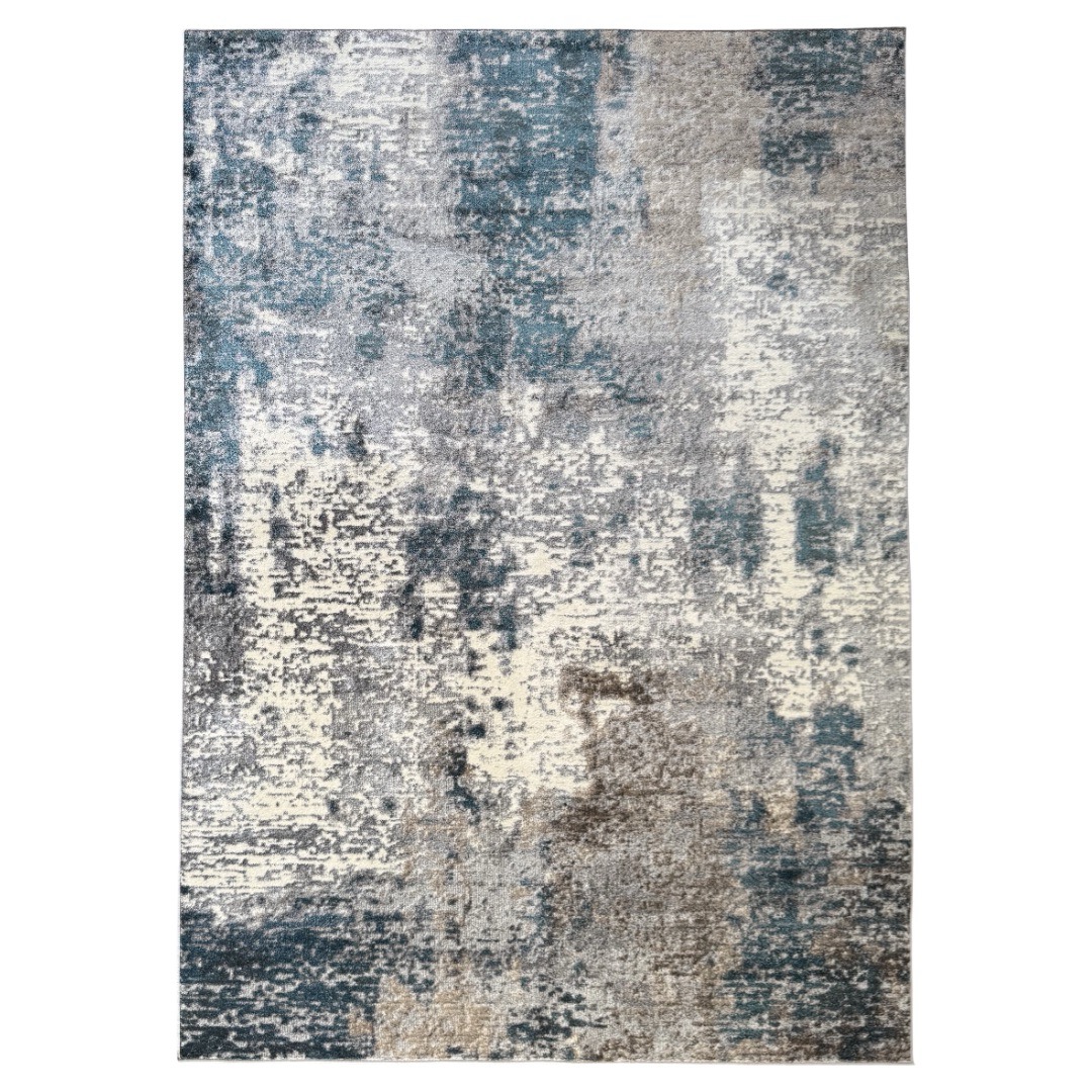 IMG_9924-Large 400 x 300cm Distressed Canvas in Grey, Ivory & Turquoise Area Rug - Image 1