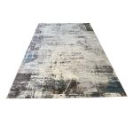 230 x 160cm Light Grey & Charcoal Distressed Abstract Rug with Teal Accents - Image 2