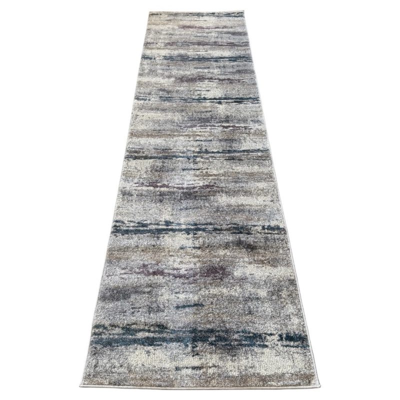 300 x 80cm Distressed Design Runner Rug in Grey, Ivory & Turquoise