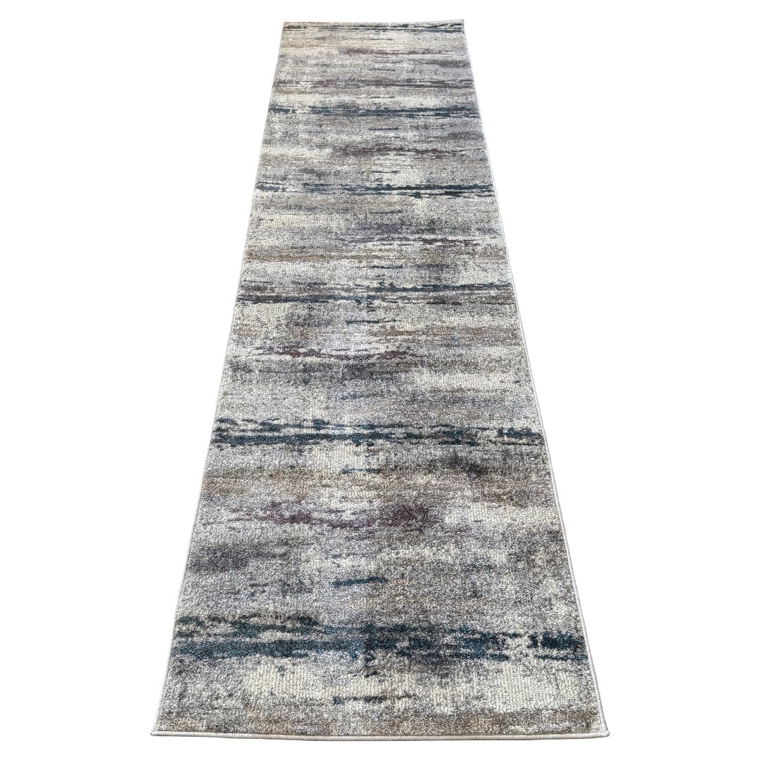 300 x 80cm Distressed Design Runner Rug in Grey, Ivory & Turquoise