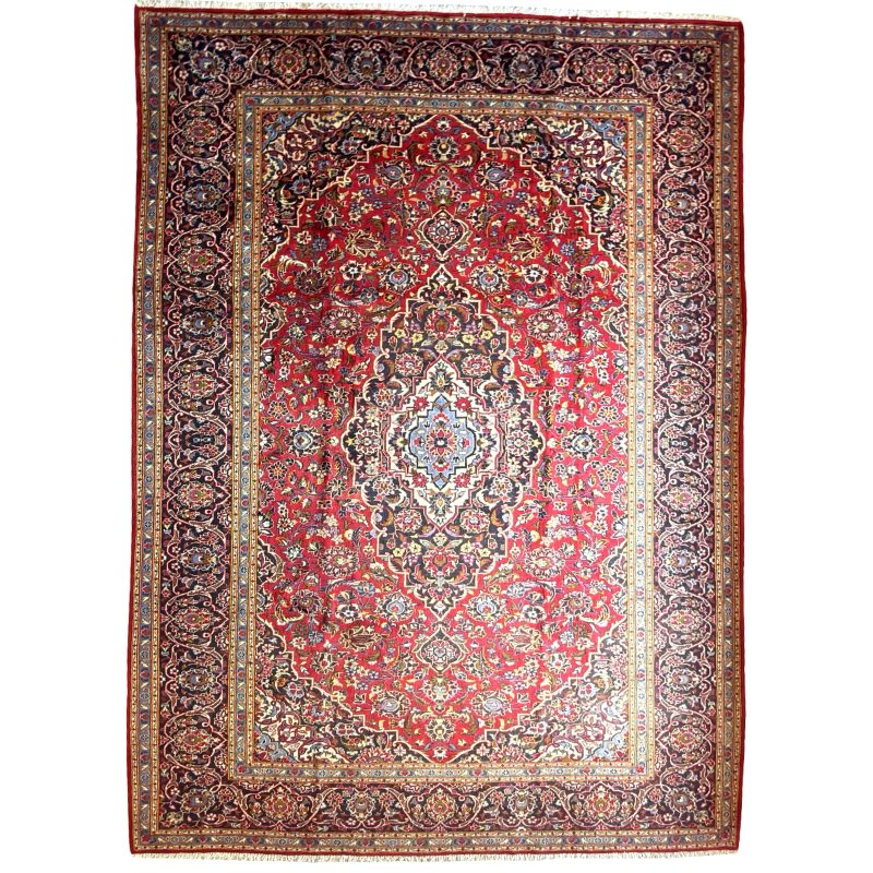 360 x 249cm Hand Knotted Persian Red Kashan Wool Rug