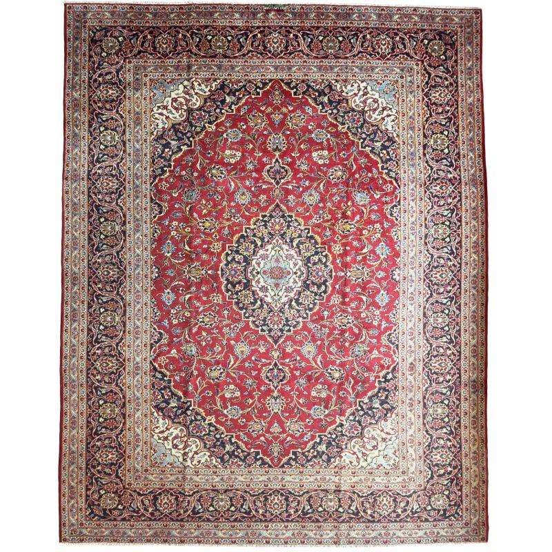 340 x 250cm Vintage Hand Knotted Persian Kashan – Wool Rug